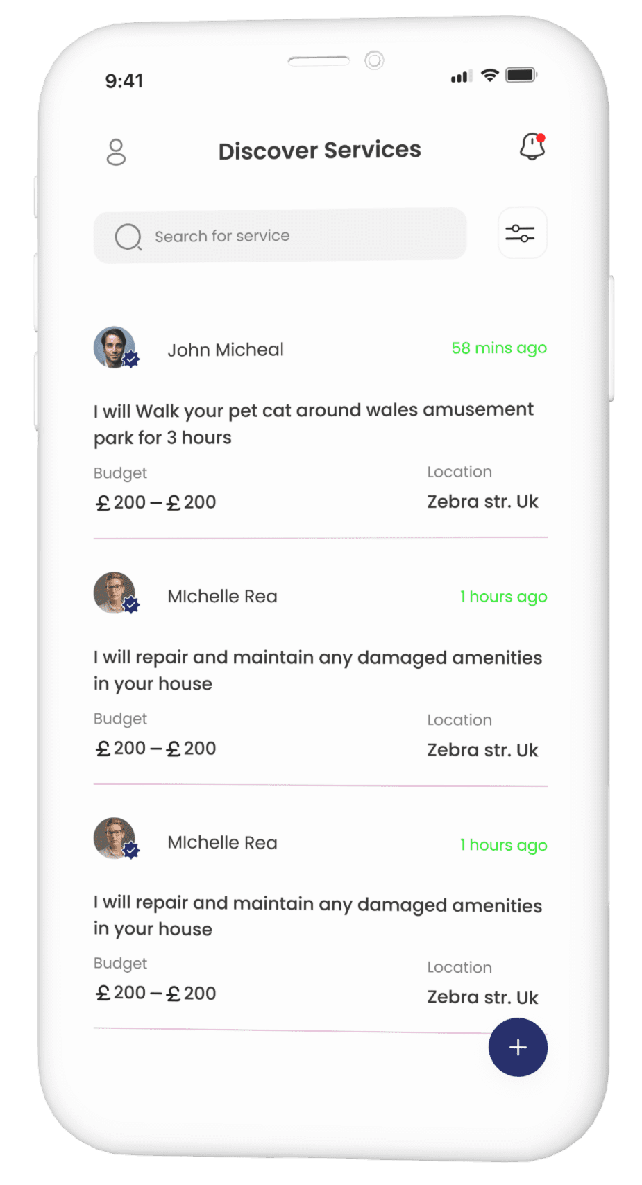 GenadePro My Services screen showing provider bookings