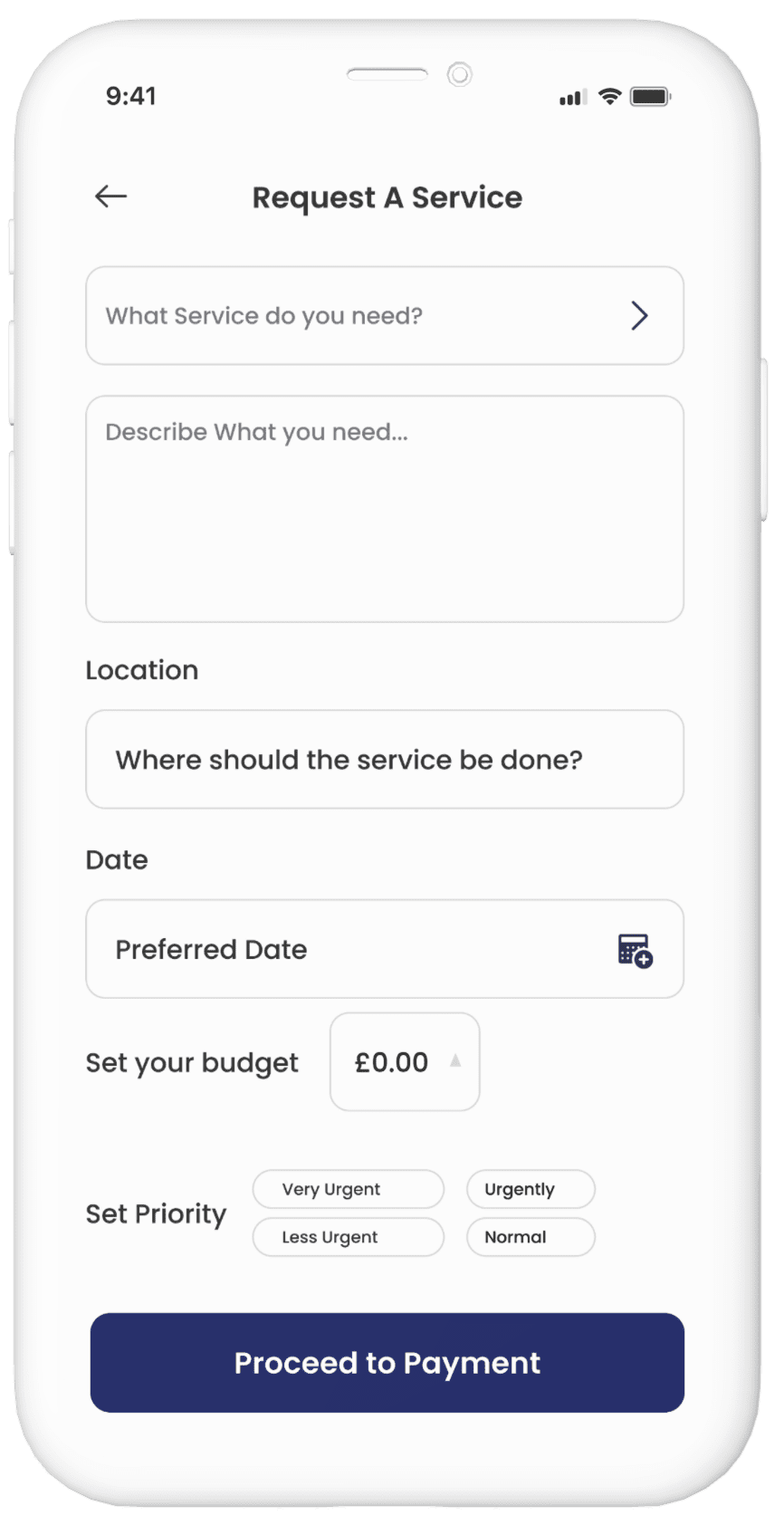 GenadePro Request a Service screen