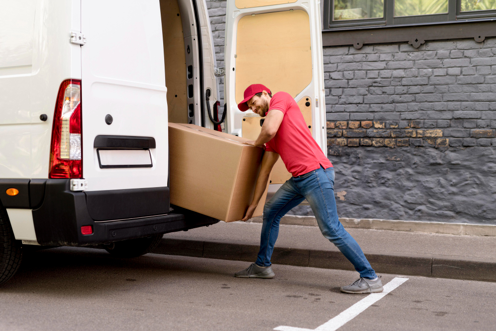 Mover carrying a large box